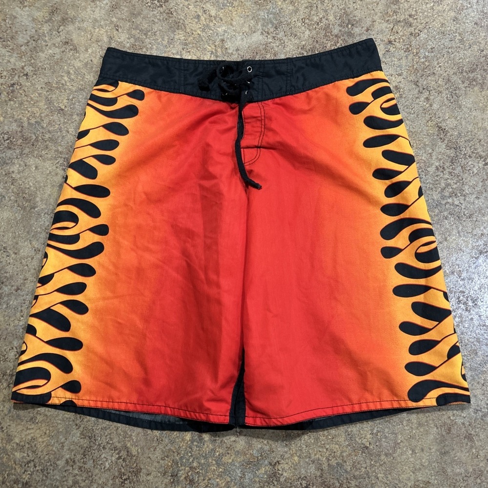 Y2K Vintage Gone South Boardshorts Flames Red Surf Swim Trunks Beach